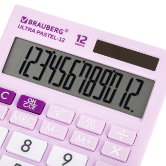 Калькулятор настольный BRAUBERG ULTRA PASTEL-12-PR (192x143 мм), 12 разрядов, двойное питание, СИРЕНЕВЫЙ, 250505 за 884 ₽. Калькуляторы настольные. Доставка по России. Без переплат!