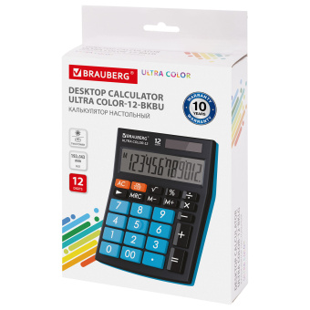 Калькулятор настольный BRAUBERG ULTRA COLOR-12-BKBU (192x143 мм), 12 разрядов, двойное питание, ЧЕРНО-ГОЛУБОЙ, 250497 за 972 ₽. Калькуляторы настольные. Доставка по России. Без переплат!