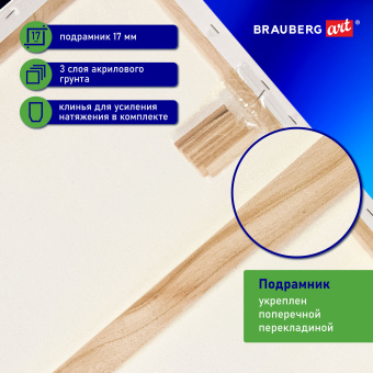 Холст на подрамнике BRAUBERG ART CLASSIC, 70х90 см, 440 г/м2, грунт, 100% хлопок, крупное зерно, 191026 за 1&nbsp;554 ₽. Холсты на подрамнике. Доставка по России. Без переплат!