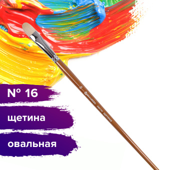 Кисть художественная профессиональная BRAUBERG ART CLASSIC, щетина, овальная, № 16, длинная ручка, 200734 за 206 ₽. Кисти художественные из натурального волоса. Доставка по России. Без переплат!