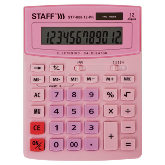 Калькулятор настольный STAFF STF-888-12-PK (200х150 мм) 12 разрядов, двойное питание, РОЗОВЫЙ, 250452 за 696 ₽. Калькуляторы настольные. Доставка по России. Без переплат!