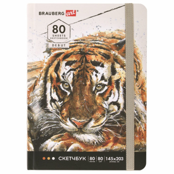 Скетчбук, белая бумага 80 г/м2, 145х203 мм, 80 л., резинка, твердый, BRAUBERG ART DEBUT "Тигр", 114580 за 182 ₽. Альбомы, скетчбуки и бумага для графики и эскизов. Доставка по России. Без переплат!