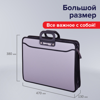 Папка-портфель пластиковая БОЛЬШОГО ФОРМАТА BRAUBERG "ПОРТФОЛИО", А3 (470х380х130 мм), 3 отделения, серая, 223080 за 1 420 ₽. Портфели пластиковые. Доставка по России. Без переплат!