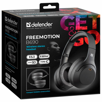 Наушники с микрофоном (гарнитура) DEFENDER FreeMotion B690, Bluetooth, беспроводные, черные, 63690 за 1&nbsp;345 ₽. Гарнитуры беспроводные. Доставка по России. Без переплат!