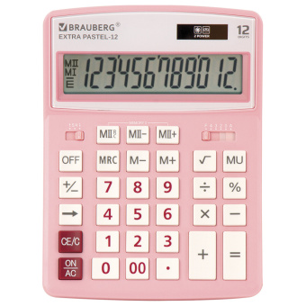 Калькулятор настольный BRAUBERG EXTRA PASTEL-12-PK (206x155 мм), 12 разрядов, двойное питание, РОЗОВЫЙ, 250487 за 988 ₽. Калькуляторы настольные. Доставка по России. Без переплат!
