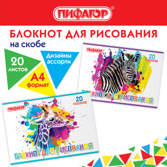 Блокнот для рисования, А4, 20 листов, скоба, обложка офсет, ПИФАГОР, 200х285 мм, "Саванна" (2 вида), 115245 за 39 ₽. Альбомы и папки для рисования. Доставка по России. Без переплат!