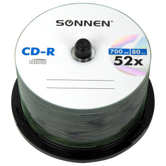 Диски CD-R SONNEN 700 Mb 52x Cake Box (упаковка на шпиле), КОМПЛЕКТ 50 шт., 512570 за 1 374 ₽. Диски CD, DVD, BD (Blu-ray). Доставка по России. Без переплат!