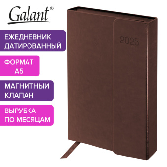 Ежедневник датированный 2025 А5 148х218 мм GALANT "Magnetic", под кожу, клапан, коричневый, 115709 за 180 ₽. Ежедневники с покрытием "под кожу и ткань". Доставка по России. Без переплат!