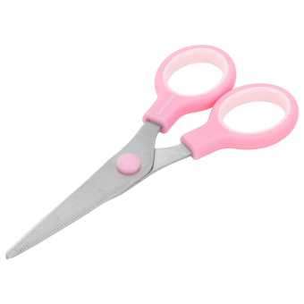 Ножницы BRAUBERG KIDS 130 мм, ручки розовые, закругленные лезвия с линейкой, 274063 за 114 ₽. Ножницы детские. Доставка по России. Без переплат!