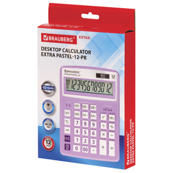 Калькулятор настольный BRAUBERG EXTRA PASTEL-12-PR (206x155 мм), 12 разрядов, двойное питание, СИРЕНЕВЫЙ, 250489 за 988 ₽. Калькуляторы настольные. Доставка по России. Без переплат!