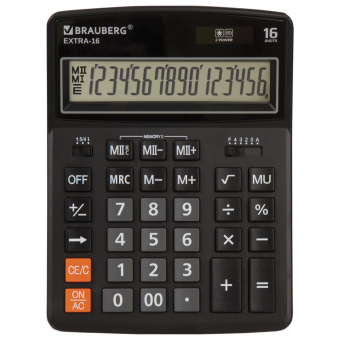 Калькулятор настольный BRAUBERG EXTRA-16-BK (206x155 мм), 16 разрядов, двойное питание, ЧЕРНЫЙ, 250475 за 878 ₽. Калькуляторы настольные. Доставка по России. Без переплат!