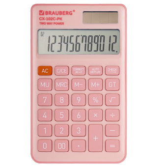 Калькулятор карманный BRAUBERG CX-102C-PK (76x126 мм), 12 разрядов, двойное питание, РОЗОВЫЙ, 272650 за 258 ₽. Калькуляторы карманные. Доставка по России. Без переплат!