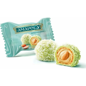 Конфеты глазированные AMAPOLA "Миндаль и Кокос" вафельные 100 г за 373 ₽. Конфеты в коробках. Доставка по России. Без переплат!