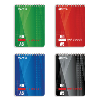 Блокнот А5 146х205 мм, 60 л., гребень, жесткая подложка, клетка, STAFF, 4 вида, 126539 за 66 ₽. Блокноты. Доставка по России. Без переплат!
