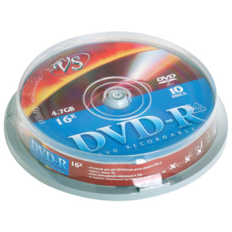 Диски DVD-R VS 4,7 Gb Cake Box (упаковка на шпиле), КОМПЛЕКТ 10 шт., VSDVDRCB1001 за 436 ₽. Диски CD, DVD, BD (Blu-ray). Доставка по России. Без переплат!