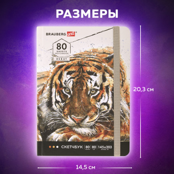 Скетчбук, белая бумага 80 г/м2, 145х203 мм, 80 л., резинка, твердый, BRAUBERG ART DEBUT "Тигр", 114580 за 182 ₽. Альбомы, скетчбуки и бумага для графики и эскизов. Доставка по России. Без переплат!