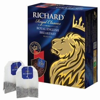 Чай RICHARD "Royal English Breakfast" черный, 100 пакетиков по 2 г, 100270 за 426 ₽. Чай пакетированный. Доставка по России. Без переплат!