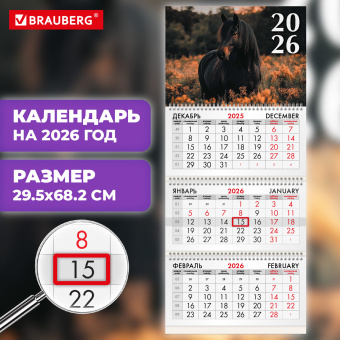 Календарь квартальный на 2026 г., 3 блока, 3 гребня, бегунок, офсет, BRAUBERG, "Символ года 3", 116760 за 133 ₽. Календари настенные. Доставка по России. Без переплат!
