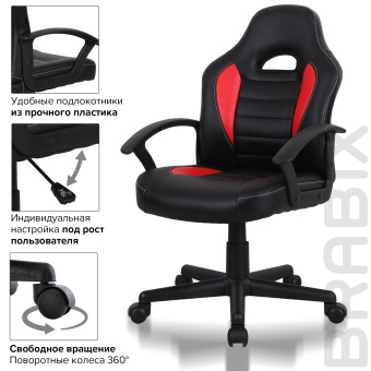 Кресло компьютерное BRABIX "Spark GM-201", экокожа, черное/красное, 532503 за 7&nbsp;201 ₽. Кресла игровые. Доставка по России. Без переплат!