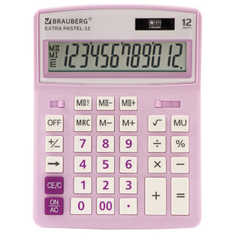 Калькулятор настольный BRAUBERG EXTRA PASTEL-12-PR (206x155 мм), 12 разрядов, двойное питание, СИРЕНЕВЫЙ, 250489 за 988 ₽. Калькуляторы настольные. Доставка по России. Без переплат!