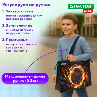 Папка для рисунков и чертежей с регулируемыми ручками BRAUBERG KIDS А3,1 отделение, карман внутри, "Горящий мяч", 273416 за 420 ₽. Портфели и папки для рисунков и чертежей. Доставка по России. Без переплат!