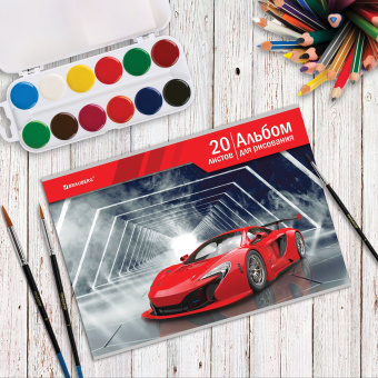Альбом для рисования А4 20 л., скоба, обложка картон, BRAUBERG, 202х285 мм, "Автомир" (2 вида), 105604 за 46 ₽. Альбомы и папки для рисования. Доставка по России. Без переплат!