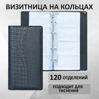 Визитница на кольцах BRAUBERG "Cayman", на 240 визиток, под кожу крокодила, черная, 231763 за 1&nbsp;451 ₽. Визитницы настольные. Доставка по России. Без переплат!