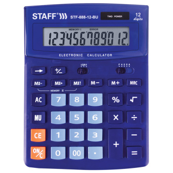 Калькулятор настольный STAFF STF-888-12-BU (200х150 мм) 12 разрядов, двойное питание, СИНИЙ, 250455 за 696 ₽. Калькуляторы настольные. Доставка по России. Без переплат!