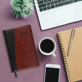 Ежедневник датированный 2026, А5, 138x213 мм, BRAUBERG "Cayman", под кожу, черный/коричневый, 117045 за 184 ₽. Ежедневники с покрытием "под кожу и ткань". Доставка по России. Без переплат!