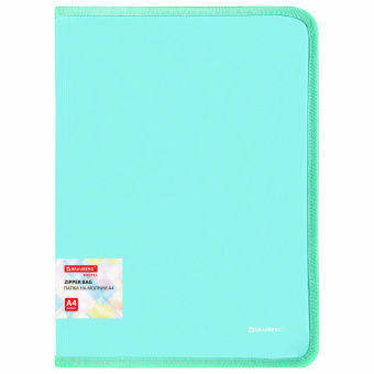 Папка объемная на молнии пластиковая BRAUBERG PASTEL, А4, 330х240 мм, 600 мкм, цвет мятный, 271973 за 254 ₽. Папки пластиковые на молнии. Доставка по России. Без переплат!