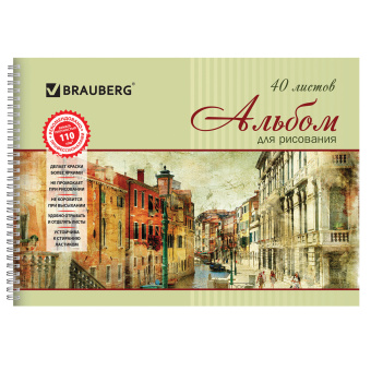 Альбом для рисования, А4, 40 листов, гребень, обложка картон, BRAUBERG, 195х285 мм, "Город мечты" (2 вида), 103731 за 89 ₽. Альбомы и папки для рисования. Доставка по России. Без переплат!