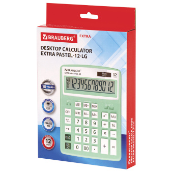 Калькулятор настольный BRAUBERG EXTRA PASTEL-12-LG (206x155 мм), 12 разрядов, двойное питание, МЯТНЫЙ, 250488 за 880 ₽. Калькуляторы настольные. Доставка по России. Без переплат!