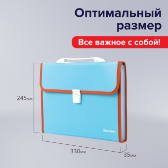Папка-портфель пластиковая BRAUBERG "JOY", А4 (330х245х35 мм), 13 отделений, с окантовкой, бирюзовая, 227976 за 396 ₽. Портфели пластиковые. Доставка по России. Без переплат!