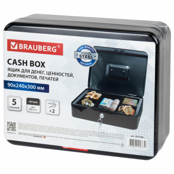 Ящик для денег, ценностей, документов, печатей, 90х240х300 мм, ключевой замок, черный, BRAUBERG, 291348 за 1&nbsp;708 ₽. Ящики для денег, ценностей, документов, печатей. Доставка по России. Без переплат!
