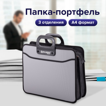 Папка-портфель пластиковая BRAUBERG ПРЕМЬЕР А4 (390х315х120 мм), 3 отделения, фактура "бисер", серая, 223083 за 1&nbsp;633 ₽. Портфели пластиковые. Доставка по России. Без переплат!