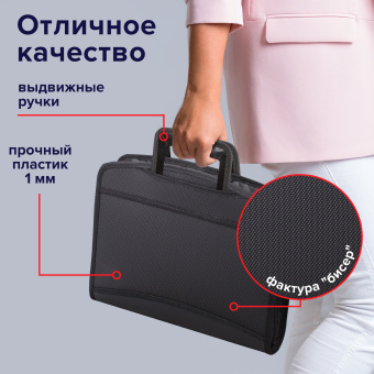 Папка-портфель пластиковая BRAUBERG А4+ (355х290х60 мм), выдвижные ручки, 9 отделений, 1 карман, черная, 225168 за 2 079 ₽. Портфели пластиковые. Доставка по России. Без переплат!