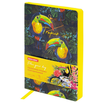 Ежедневник недатированный B6 (127х186 мм), BRAUBERG VISTA, под кожу, гибкий, 136 л., "Toucan tropics", 112114 за 127 ₽. Ежедневники с покрытием "под кожу и ткань". Доставка по России. Без переплат!