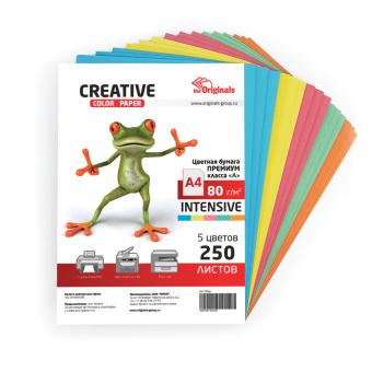 Бумага цветная CREATIVE color, А4, 80 г/м2, 250 л., (5 цветов х 50 л.), микс интенсив, БИpr-250r за 798 ₽. Бумага цветная форматная. Доставка по России. Без переплат!