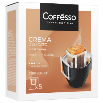 Кофе в дрип-пакетах COFFESSO "Crema Delicato" 5 порций по 9 г, 102312 за 293 ₽. Кофе растворимый. Доставка по России. Без переплат!