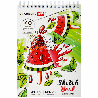 Скетчбук, белая бумага 160 г/м2, 140х201 мм, 40 л., гребень, жесткая подложка, BRAUBERG ART CLASSIC, ассорти, 115071 за 115 ₽. Альбомы, скетчбуки и бумага для графики и эскизов. Доставка по России. Без переплат!