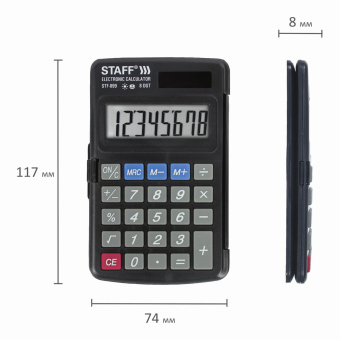 Калькулятор карманный STAFF STF-899 (117х74 мм), 8 разрядов, двойное питание, 250144 за 415 ₽. Калькуляторы карманные. Доставка по России. Без переплат!