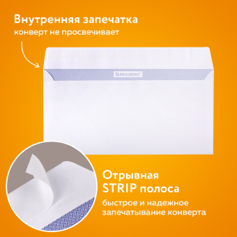 Конверты Е65 (110х220 мм), отрывная лента, 80 г/м2, КОМПЛЕКТ 25 шт., внутренняя запечатка, BRAUBERG, 122449 за 101 ₽. Конверты почтовые. Доставка по России. Без переплат!
