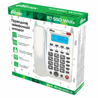 Телефон RITMIX RT-550 white, АОН, спикерфон, память 100 номеров, тональный/импульсный режим, белый, 80002154 за 2 975 ₽. Стационарные телефоны. Доставка по России. Без переплат!