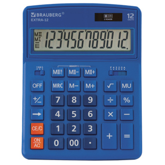Калькулятор настольный BRAUBERG EXTRA-12-BU (206x155 мм), 12 разрядов, двойное питание, СИНИЙ, 250482 за 988 ₽. Калькуляторы настольные. Доставка по России. Без переплат!