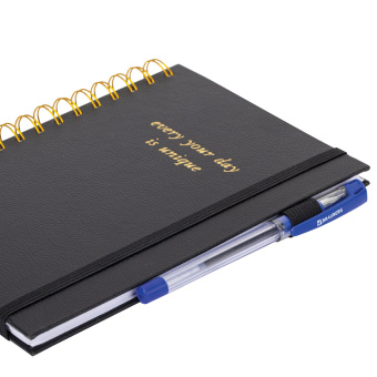 Бизнес-тетрадь на гребне А5 148х216 мм, BRAUBERG "Calipso" под кожу, резинка, клетка, 80 л., черная, 116252 за 352 ₽. Бизнес-блокноты и бизнес-тетради. Доставка по России. Без переплат!