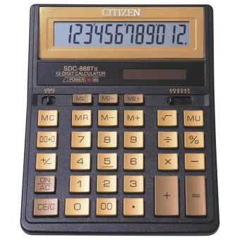 Калькулятор настольный CITIZEN SDC-888TIIGE (203х158 мм), 12 разрядов, двойное питание, ЗОЛОТОЙ за 2 844 ₽. Калькуляторы настольные. Доставка по России. Без переплат!