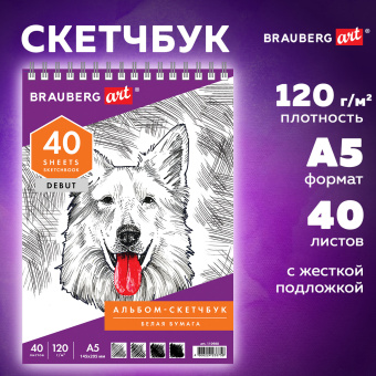 Скетчбук, белая бумага 120 г/м2, 145х205 мм, 40 л., гребень, жёсткая подложка, BRAUBERG ART DEBUT, 110988 за 94 ₽. Альбомы, скетчбуки и бумага для графики и эскизов. Доставка по России. Без переплат!