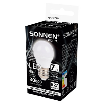 Лампа светодиодная SONNEN EXTRA, 7 (60) Вт, E27, шар, нейтральный белый, 30000 ч, LED G45-7W-4000-Е27, 457912 за 64 ₽. Лампы светодиодные. Доставка по России. Без переплат!