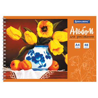 Альбом для рисования, А4, 48 л., гребень, обложка картон, BRAUBERG, 205х290 мм, "Цветы" (2 вида), 106327 за 101 ₽. Альбомы и папки для рисования. Доставка по России. Без переплат!