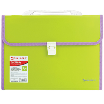 Папка-портфель пластиковая BRAUBERG "JOY", А4 (330х245х35 мм), 13 отделений, с окантовкой, салатовая, 227974 за 640 ₽. Портфели пластиковые. Доставка по России. Без переплат!